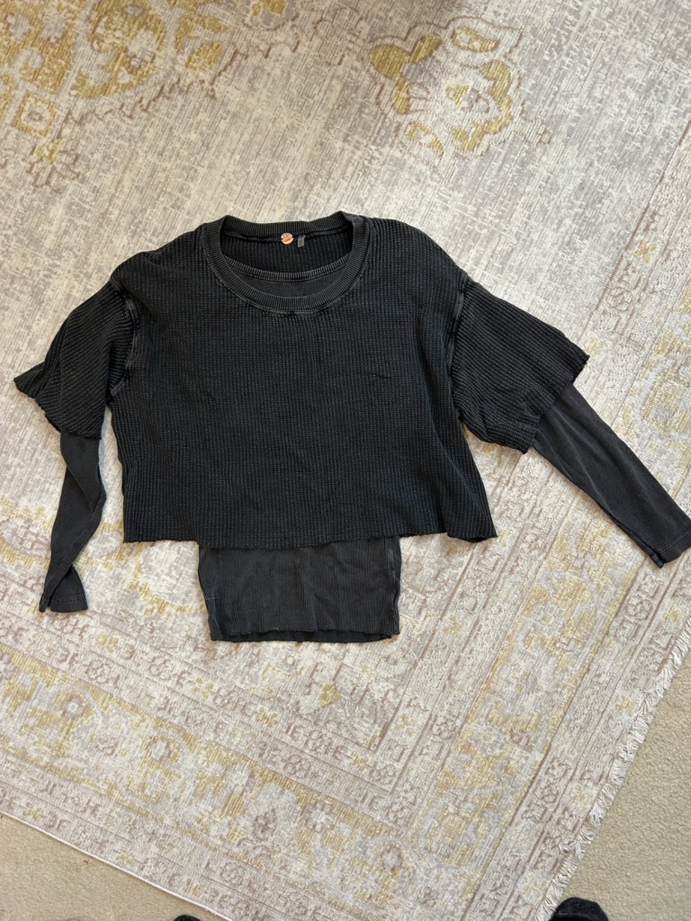 Free People Black Layered Long-Sleeve Crop Top - Women